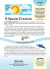 Devotional for kids titled “A Special Creation,” featuring sun, ocean, and fish illustrations with Genesis 2:7 scripture.