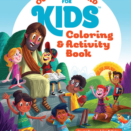 Cover of “Our Daily Bread for Kids: Colouring & Activity Book” with Jesus and diverse children learning and playing outdoors.
