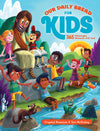 Illustrated cover of “Our Daily Bread for Kids” showing Jesus with happy children outdoors, reading and playing by a stream.